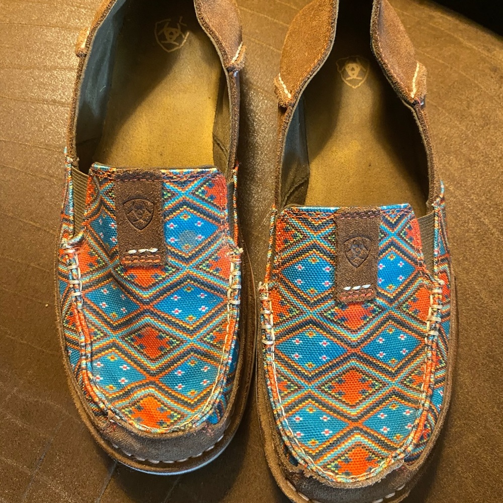 Ariat Aztec Cruiser Women’s Vibrant Blue Orange Brown Boat shoes Loafers 8.5